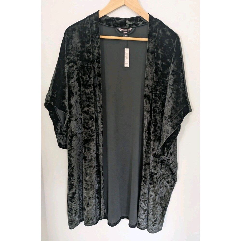 Victoria’s Secret Black M/L Crushed Velvet Open Kimono Robe Coverup Whimsigoth